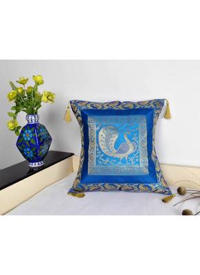 Lal Haveli Decorative Peacock Design Room Decor Silk Cushion Cover 18 x 18 Inch 4
