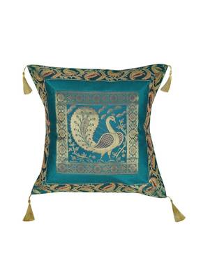 Lal Haveli Square Shape Green Color Peacock Cushion Cover 18 x 18 Inch 1