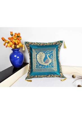 Lal Haveli Square Shape Green Color Peacock Cushion Cover 18 x 18 Inch 4