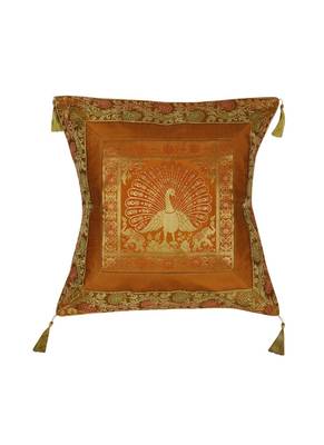 Lal Haveli Sofa Decorations Peacock Silk Cushion Cover 18 x 18 Inch 1