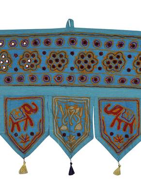 Traditional Handmade Mirror Work Design Embroidered Cotton Toran Hanging 56 X... 2