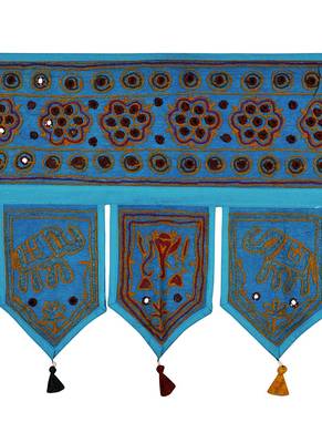 Lalhaveli Hand Embroidery Work Design Cotton Mirror Work Door Hanging 56 X 18... 2