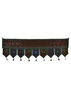 Mirror Work Design Embroidered Cotton Window Valance Topper 56 X 18 Inches 1