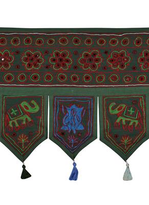 Mirror Work Design Embroidered Cotton Window Valance Topper 56 X 18 Inches 2