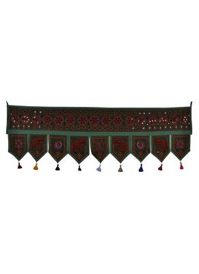 Mirror Work Decorative Embroidery Deisgn Cotton Door Hanging 56 X 18 Inches 1