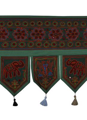 Mirror Work Decorative Embroidery Deisgn Cotton Door Hanging 56 X 18 Inches 2