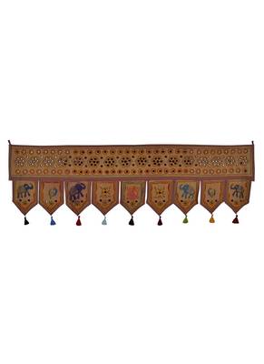 Jaipuri Embroidered Mirror Work Design Elegant Cotton Door Hanging 56 X 18 In... 1