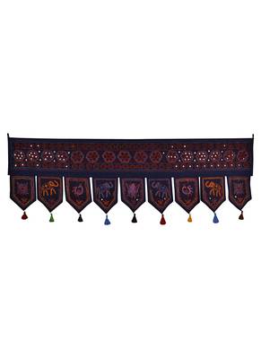 Mirror Embroidered Design Cotton Toran Hanging Tapestry 56 X 18 Inches 1