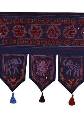 Mirror Embroidered Design Cotton Toran Hanging Tapestry 56 X 18 Inches 2