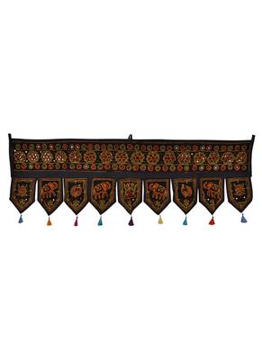 Ethnic Embroidered Mirror Work Design Cotton Door Hanging 56 X 18 Inches 1