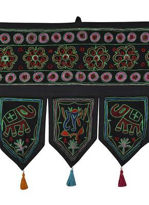 Rajasthnai Handmade Elephant Embroidery Mirror Work Designer Door Hanging 56 ... 2