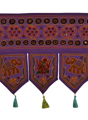 Vintage Embroidery Mirror Work Design Cotton Handmade Door Hanging 42 X 18 In... 2