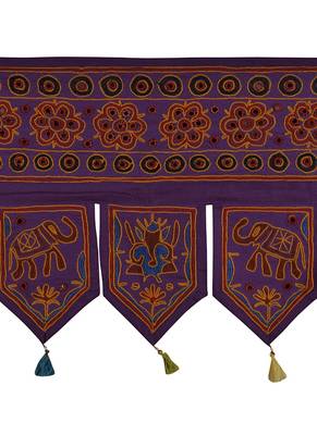 Rajasthani Handmade Mirror & Embroidered Work Design Cotton Door Valance 42 X... 2