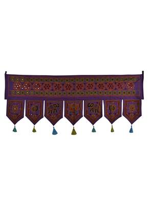 Elegant Mirror Work Embroidery Work Design Cotton Door Hanging 42 X 18 Inches 1