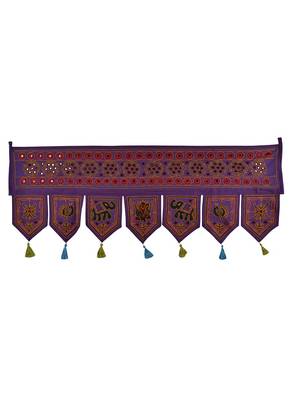 Lal Haveli Mirror Work Embroidery Work Design Cotton Door Toran Tapestry 42 X 18 inches 1