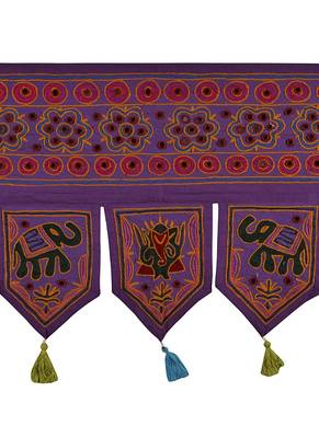 Lal Haveli Mirror Work Embroidery Work Design Cotton Door Toran Tapestry 42 X 18 inches 2