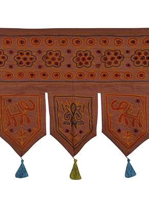 Handcrafted Mirror & Embroidery Mirror Work Design Home Decor Cotton Door Han... 2