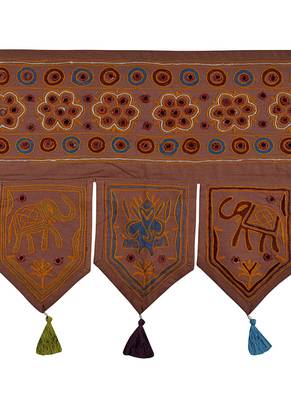Ethnic Mirror Work & Mirror Embroidery Design Cotton Toran Tapestry 42 X 18 I... 2