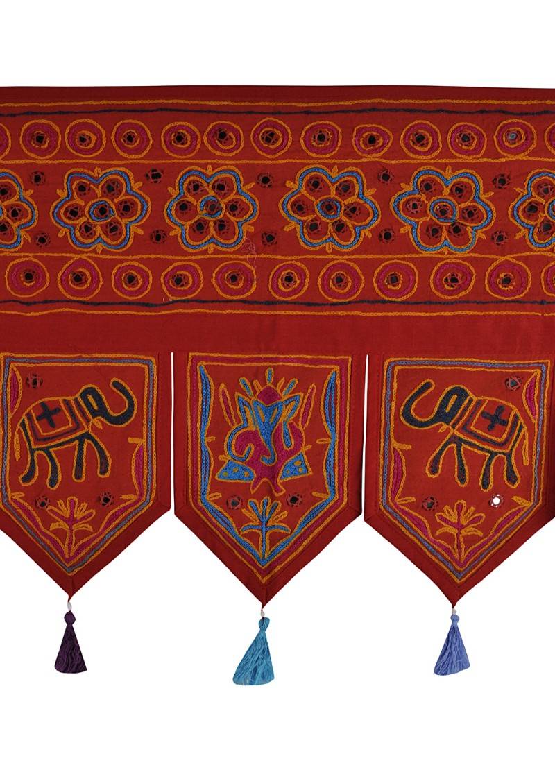 Embroidery Design Cotton Door Toran Hanging 42 X 18 Inches LAL HAVELI 2765804