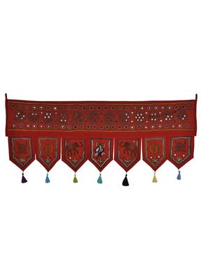 Mirror Work Embroidered Design Decorative Wall Tapestry 42 X 18 Inches 1
