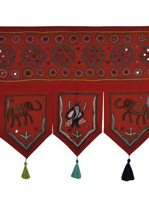 Mirror Work Embroidered Design Decorative Wall Tapestry 42 X 18 Inches 2