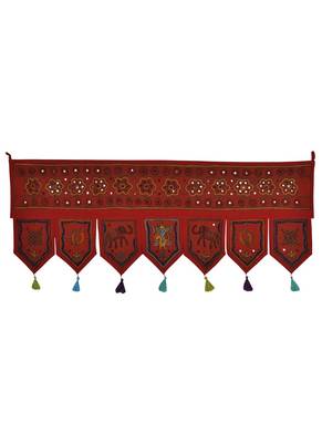 Traditional Decorative Embroidered Design Mirror Work Cotton Door Hanging 42 ... 1