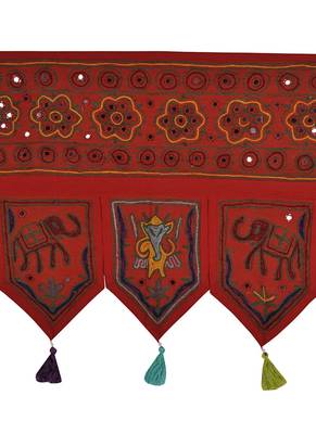 Traditional Decorative Embroidered Design Mirror Work Cotton Door Hanging 42 ... 2