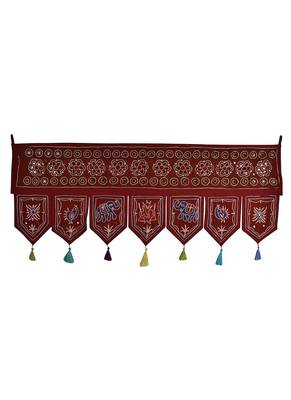 Ethnic Handmade Embroidery Work Design Cotton Topper Window Valance 42 X 18 I... 1