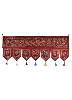 Indian Embroidered Mirror Work Design Cotton Door Hanging Tapestry 42 X 18 In... 1