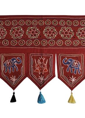 Indian Embroidered Mirror Work Design Cotton Door Hanging Tapestry 42 X 18 In... 2