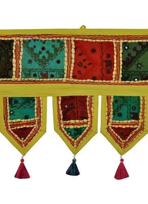Lal Haveli Embroidery Patchwork Designer Handmade Window Valance Topper 39 X 16 inches 2