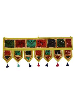 Lal Haveli Vintage Handmade Embroidered Patchwork Cotton Door Hanging 39 X 16 inches 1