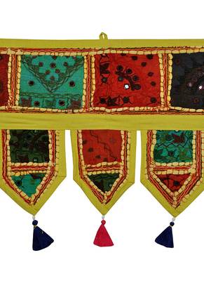 Lal Haveli Vintage Handmade Embroidered Patchwork Cotton Door Hanging 39 X 16 inches 2