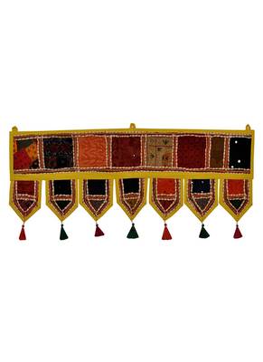 Lal Haveli Decorative Patchwork Design Embroidery Cotton Door Toran 39 X 16 inches 1