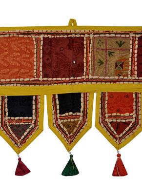 Lal Haveli Decorative Patchwork Design Embroidery Cotton Door Toran 39 X 16 inches 2