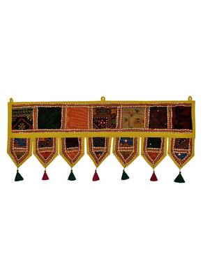Lal Haveli Traditional Handmade Embroidery Patchwork Work Design Door Hanging 39 X 16 inches 1