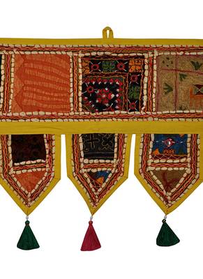 Lal Haveli Traditional Handmade Embroidery Patchwork Work Design Door Hanging 39 X 16 inches 2