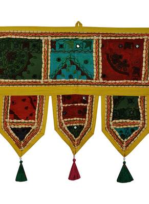 Lal Haveli Patchwork Embroidery Designer Decorative Cotton Door Hanging 39 X 16 inches 2