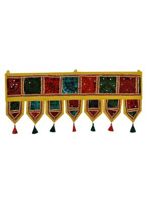Lal Haveli Room Decorative Embroidery Patchwork Design Cotton Indian Toran Tapestry 39 X 16 inches 1
