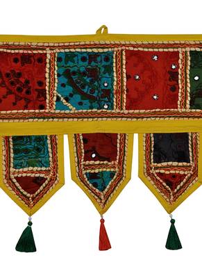 Lal Haveli Room Decorative Embroidery Patchwork Design Cotton Indian Toran Tapestry 39 X 16 inches 2