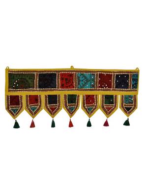 Lal Haveli Designer Handmade Ethnic Embroidery Patchwork Cotton Door Hanging Tapestry 39 X 16 inches 1