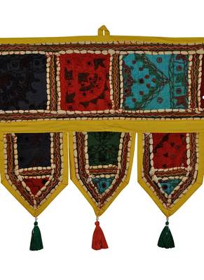 Lal Haveli Designer Handmade Ethnic Embroidery Patchwork Cotton Door Hanging Tapestry 39 X 16 inches 2