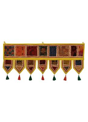 Lal Haveli Handcrafted Embroidery Patchwork Decorative Cotton Door Hanging Toran 39 X 16 inches 1