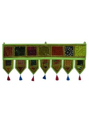Lal Haveli Embroidered Patchwork Design Cotton Hanging Toran Tapestry 39 X 16 inches 1