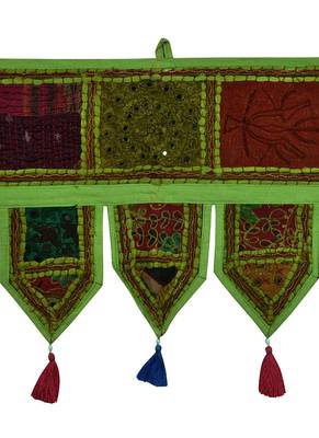 Lal Haveli Embroidered Patchwork Design Cotton Hanging Toran Tapestry 39 X 16 inches 2