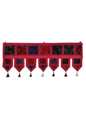 Lal Haveli Jaipuri Handmade Patchwork Designer Embroidery Cotton Door Hanging 39 X 16 inches 1