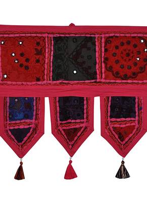 Lal Haveli Embroidered Work Design Cotton Door Topper Tapestry Toran Hanging 39 X 16 inches 2