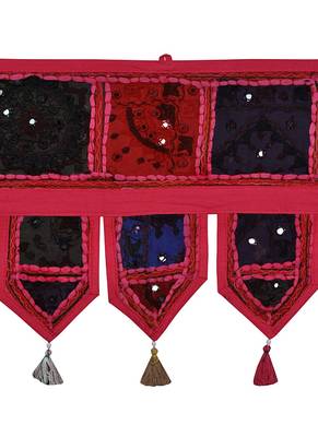 Lal Haveli Embroidery Patchwork Design Cotton Window Treatment Valance 39 X 16 inches 2