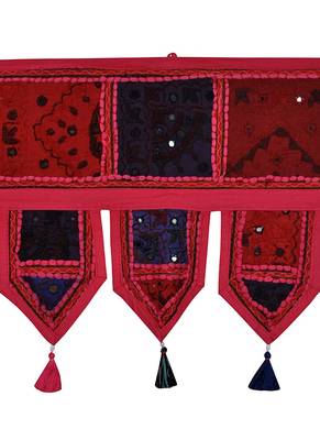 Lal Haveli Vintage Embroidery Patchwork Design Cotton Toran Tapestry 39 X 16 inches 2