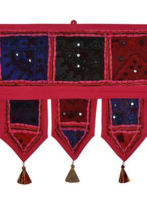 Lal Haveli Handmade Patchwork Embroidery Design Room Decor Cotton Toran Tapestry 39 X 16 inches 2